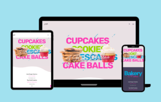 bakery website mockup on a tablet, phone and desktop screen
