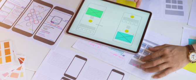 image of ux design layout and people meeting
